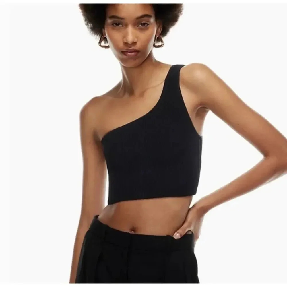 Aritzia Babaton Black Sculpt Knot One-Shoulder Cropped Tank- Small